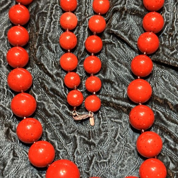 Ben-Amun Cherry Red Graduated Bead Necklace 36" Vintage Look Lobster Clasp Rock - Picture 1 of 9